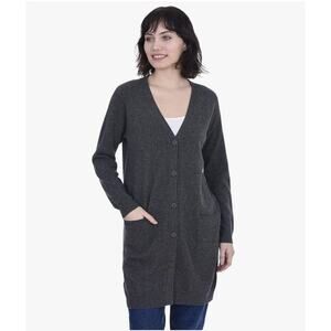 Cashmeren Long Profile Button Front Cardigan 100% Cashmere Casual Gray Sz S